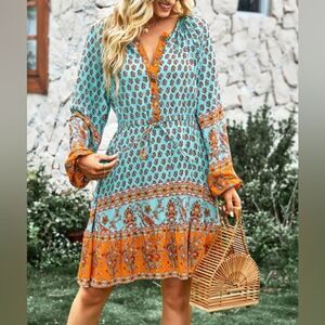 Gaovot  Button-Up Long-Sleeve A-Line Minidress sz XL